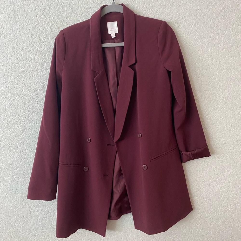 LC Lauren Conrad Burgundy Long Blazer Jacket